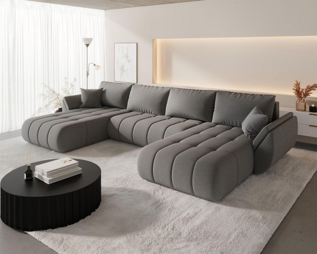 WOHNLANDSCHAFT Misato In Wind - Dunkelgrau, Holzwerkstoff/Textil (384/85/175cm) - Fun Möbel