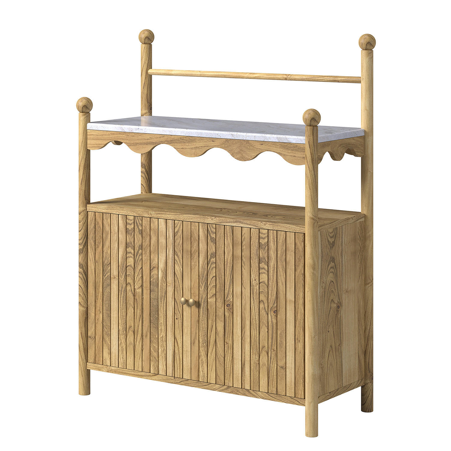 MASSIVER UNTERSCHRANK - Akazie massiv / Marmor - Grau, Holz/Holzwerkstoff (83/107/38cm) - home24