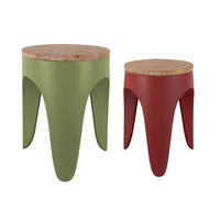 HOCKER Set Double 30/30/40.5 cm - Rotbraun/Olivgrün, Metall (30/40.5/30cm) - Leitmotiv