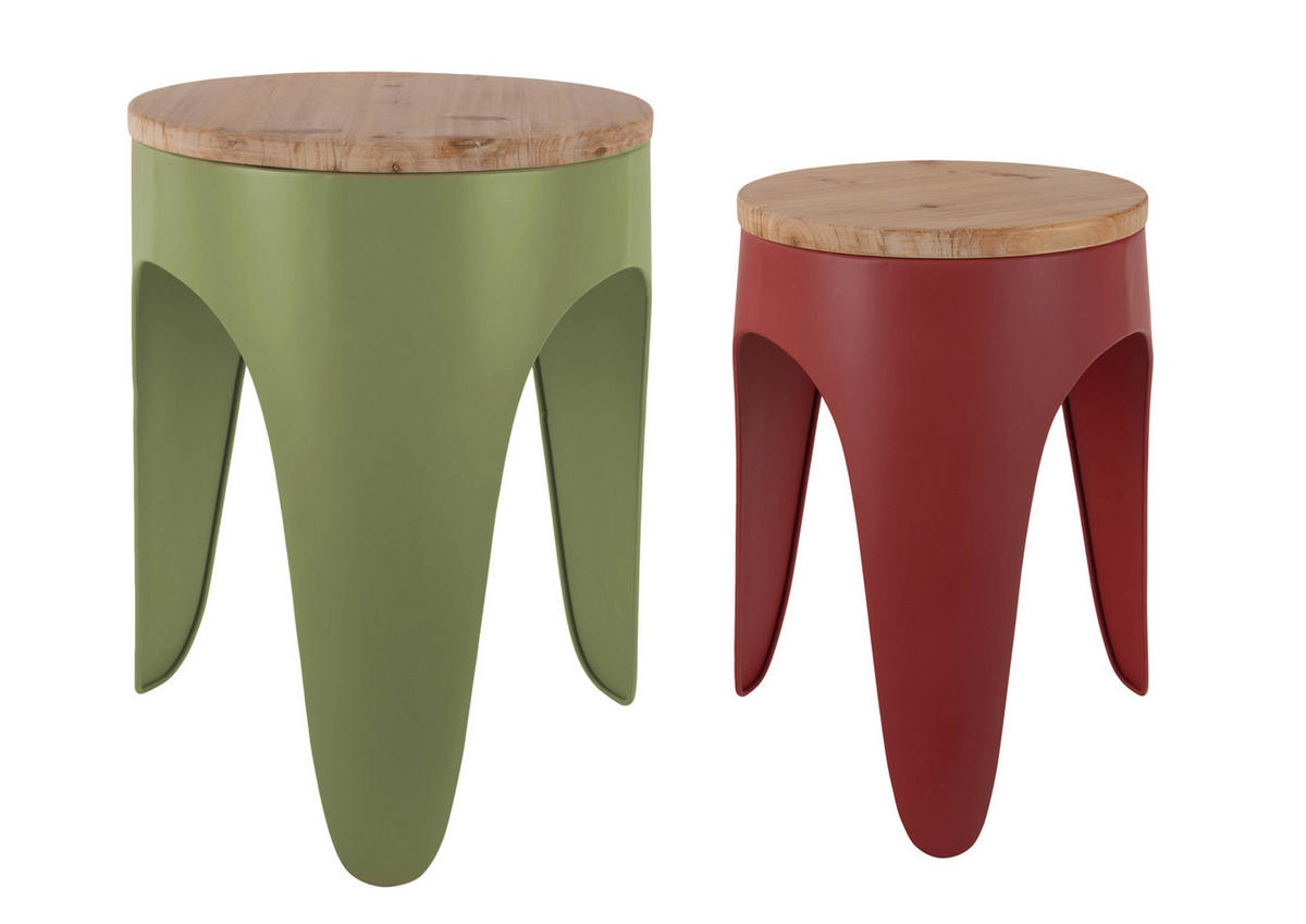 HOCKER Set Double 30/30/40.5 cm - Rotbraun/Olivgrün, Metall (30/40.5/30cm) - Leitmotiv