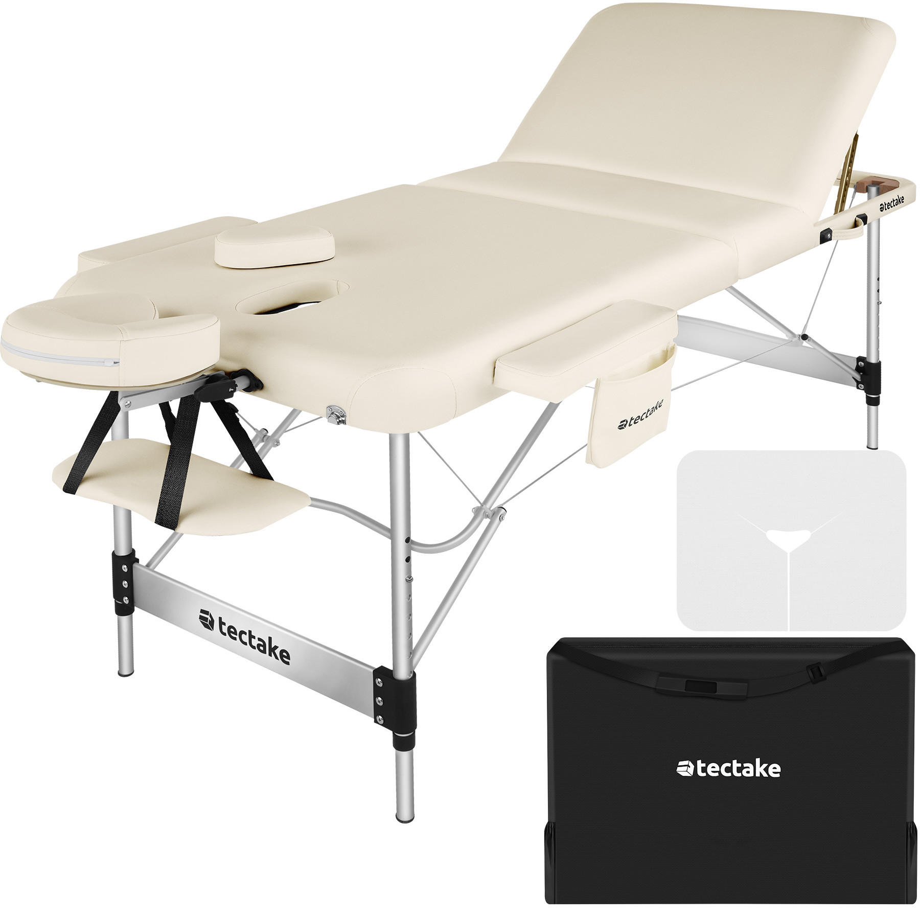 MASSAGELIEGE 3 Zonen Ko Tao,212 x 108 x 90 cm,beige - Beige, Metall (108/90/212cm) - tectake