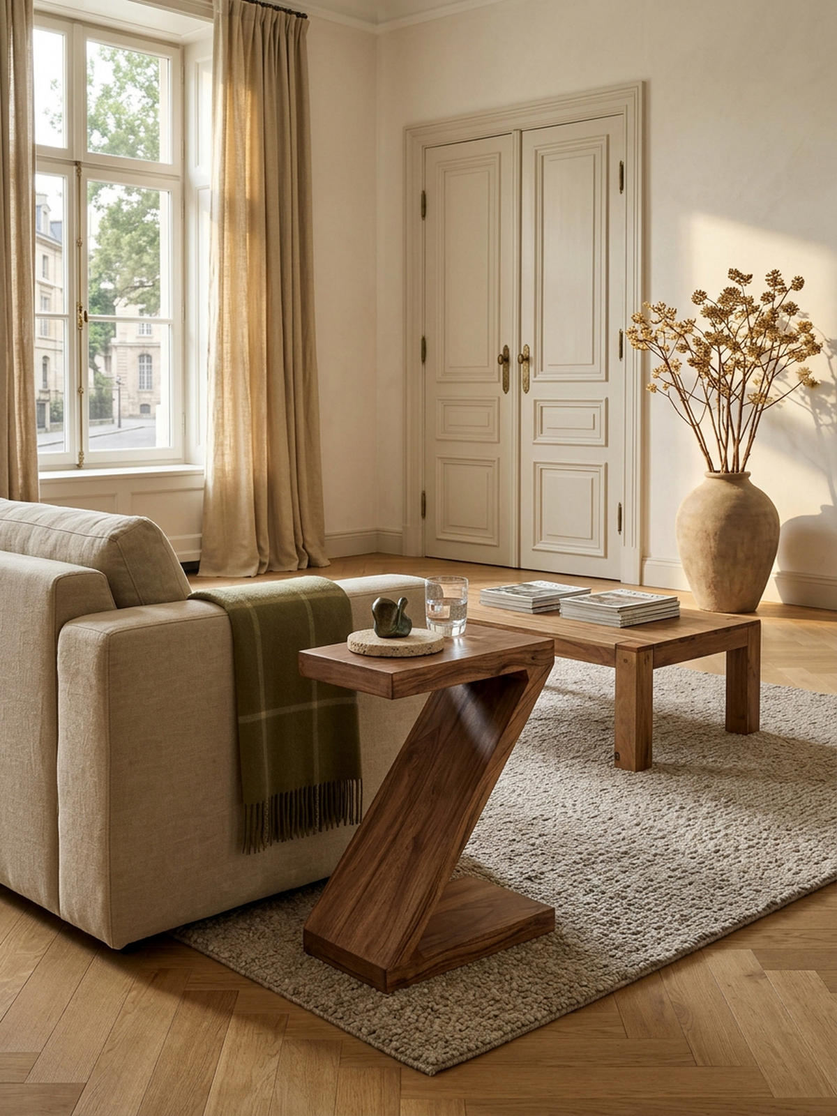 BEISTELLTISCH Massivholz Z-Form Handgefertigt, Beige 44x30x59 cm - Beige, Holz (30/44/59cm) - KADIMA DESIGN