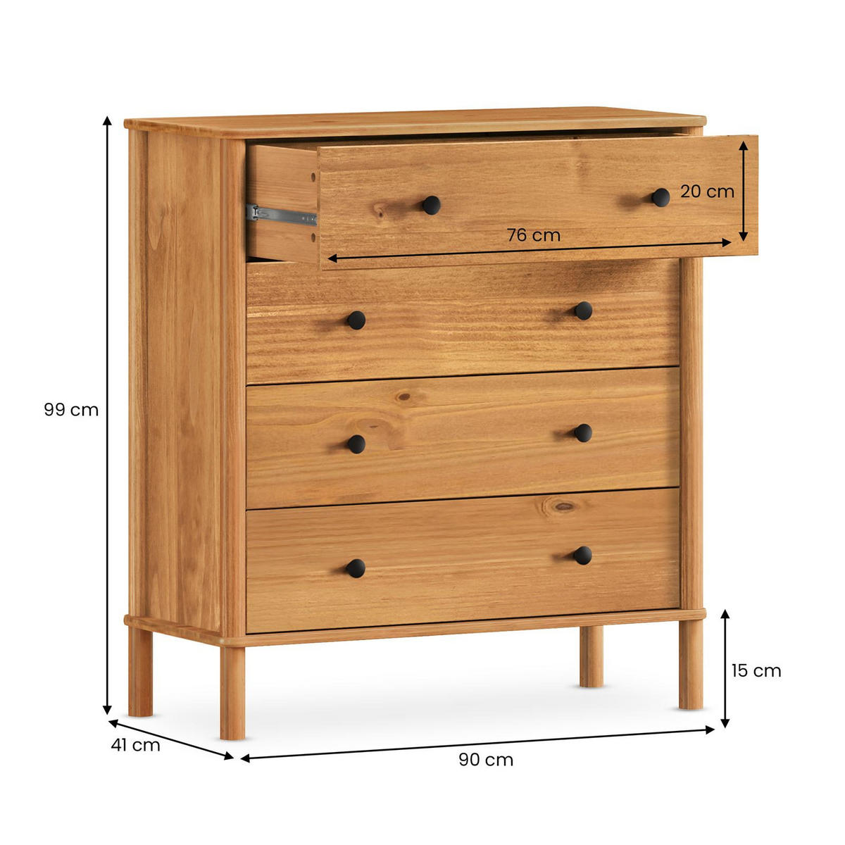 KOMMODE APOANA - Eichefarben, Holz (90/99/40cm) - IDIMEX