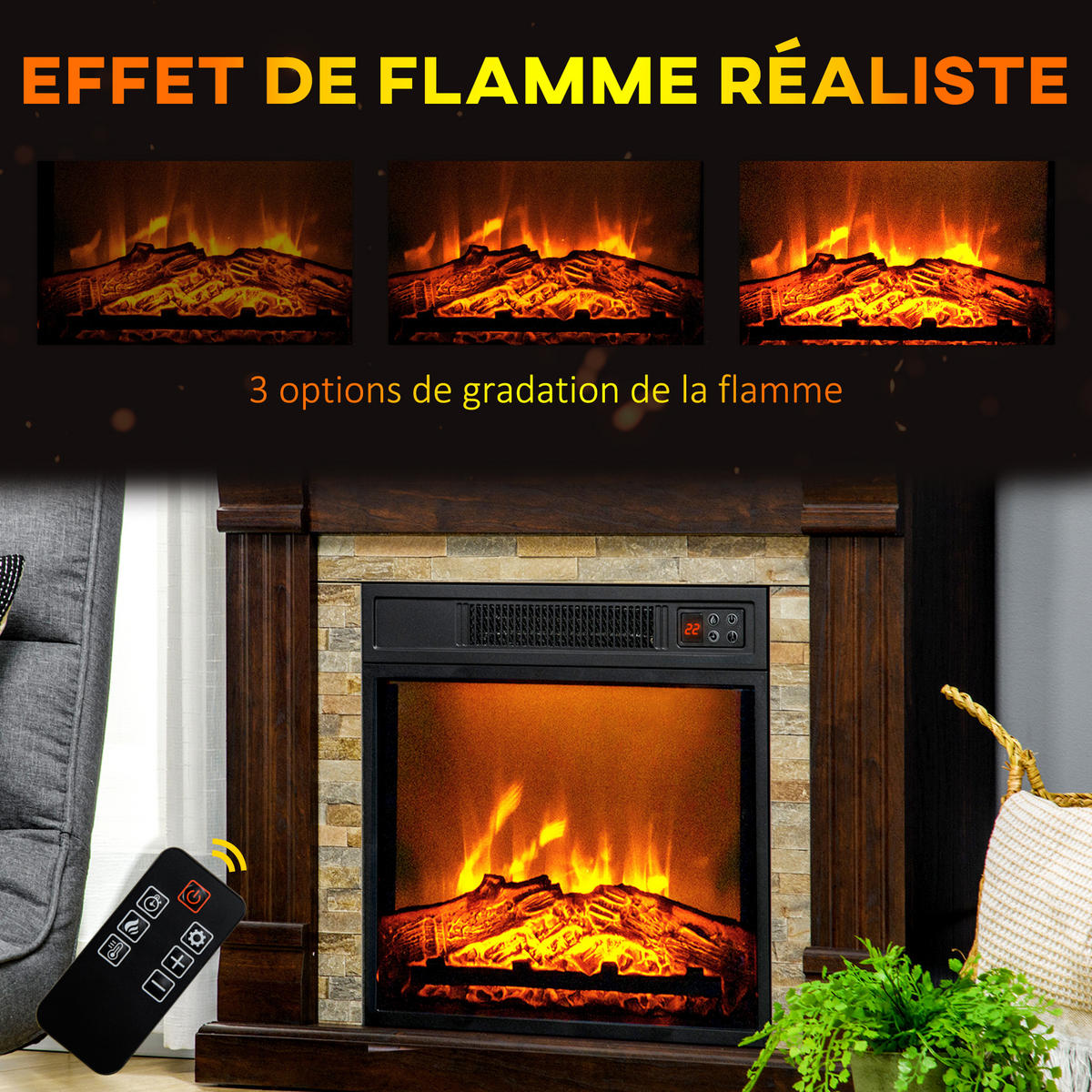 ELEKTROKAMIN DE-17056 1800 W mit 3D-Flamme & Regal Braun - Braun, Metall (80/67.8/21.6cm) - ComfortXL
