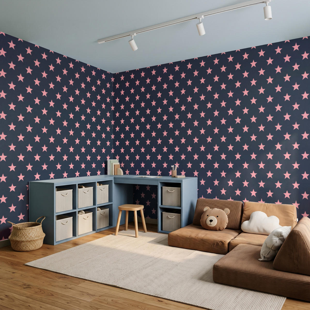 KINDERTAPETE - Muster - Sterne - Rosa - 500x200 cm - Anthrazit, Papier (500/200cm) - OnlyWow