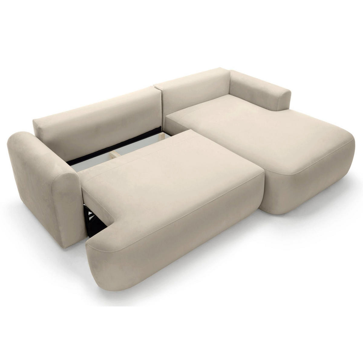 ECKSOFA Ovo Hellbeige mit wasserabweisendem Samtbezug - Ecru/Schwarz, Kunststoff/Textil (165/260cm) - Selsey