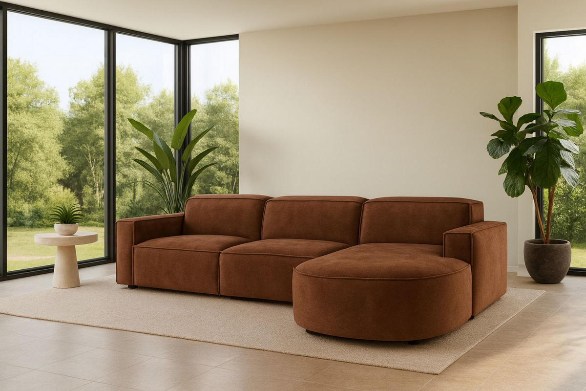 ECKSOFA Cursal Round L-Form, Stoff Salvador, Dunkelbraun, Rechts - Dunkelbraun, Holz (284/166cm) - Kaiser Möbel