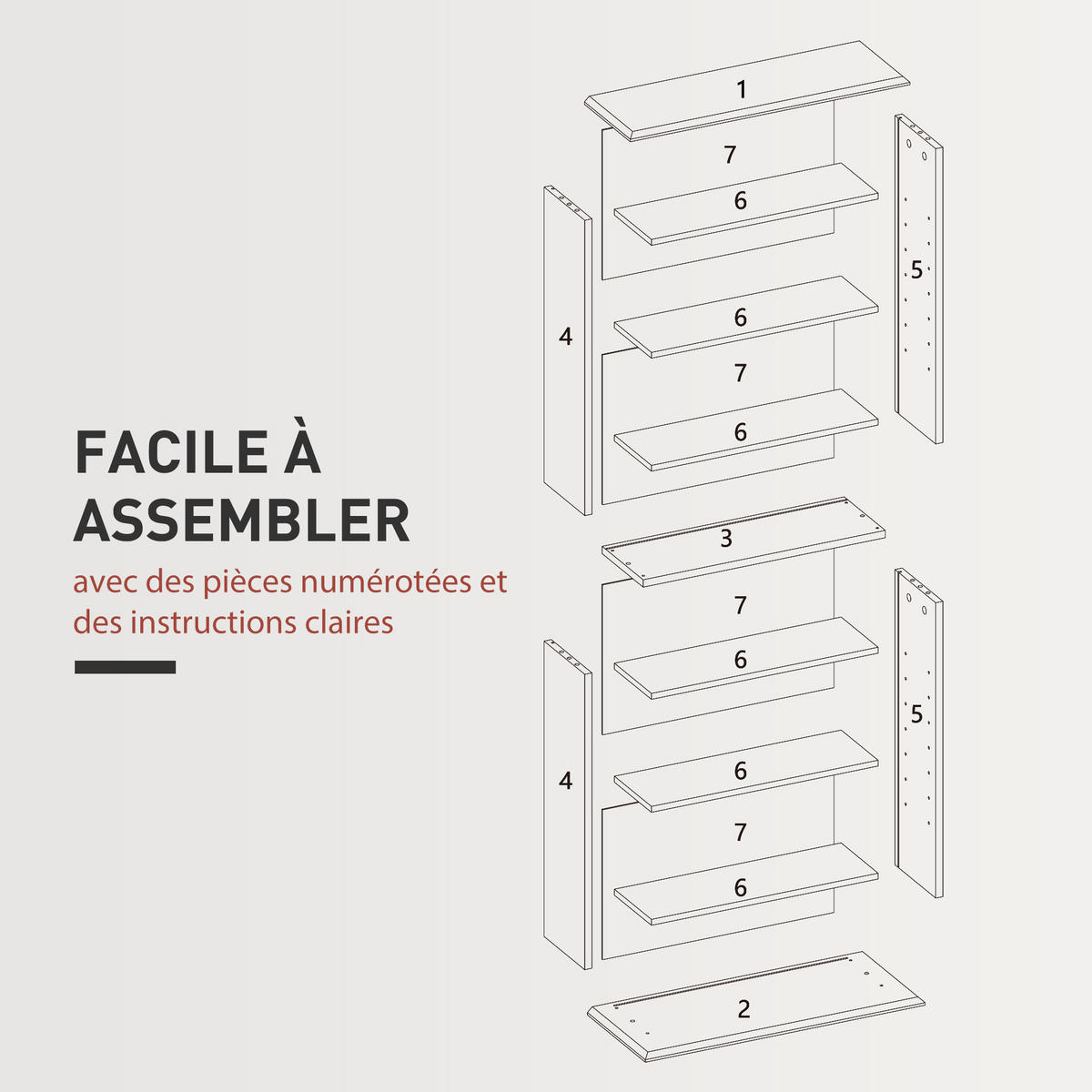 CD-REGAL DE-14457 8 Fächer, verstellbare Böden Schwarz - Schwarz, Holzwerkstoff (24/126.3/58cm) - ComfortXL
