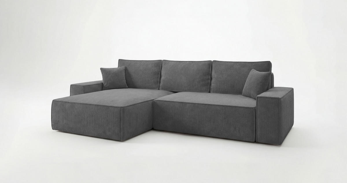ECKSOFA California mit Schlaffunktion Hellgrau Links - Grau, Textil (280/185cm) - Cornero