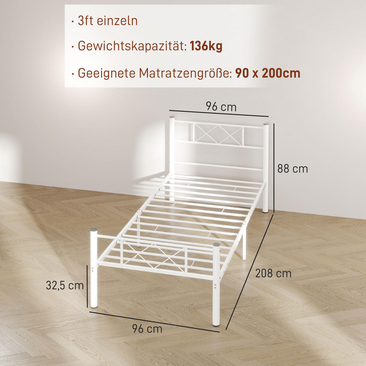 BETTRAHMEN Stahl Weiß - Weiß, Metall - HOMCOM
