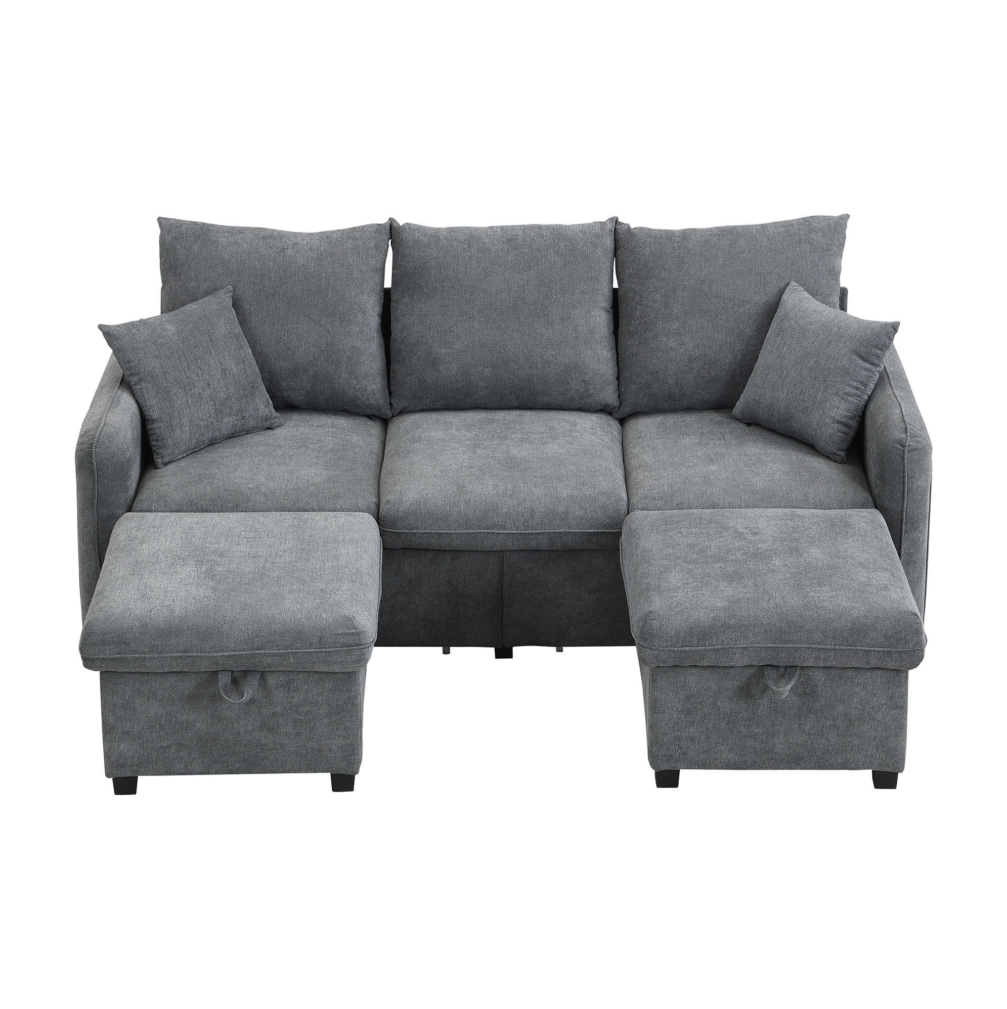 ECKSOFA U-Form Chenille mit Schlaffunktion und Stauraum 3-Sitzer und 2 Hocker 188/186/86 cm Dunkelgrau - Dunkelgrau, Kunststoff/Textil (186/188cm) - Redom