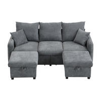 ECKSOFA U-Form Chenille mit Schlaffunktion und Stauraum 3-Sitzer und 2 Hocker 188/186/86 cm Dunkelgrau - Dunkelgrau, Kunststoff/Textil (186/188cm) - Redom