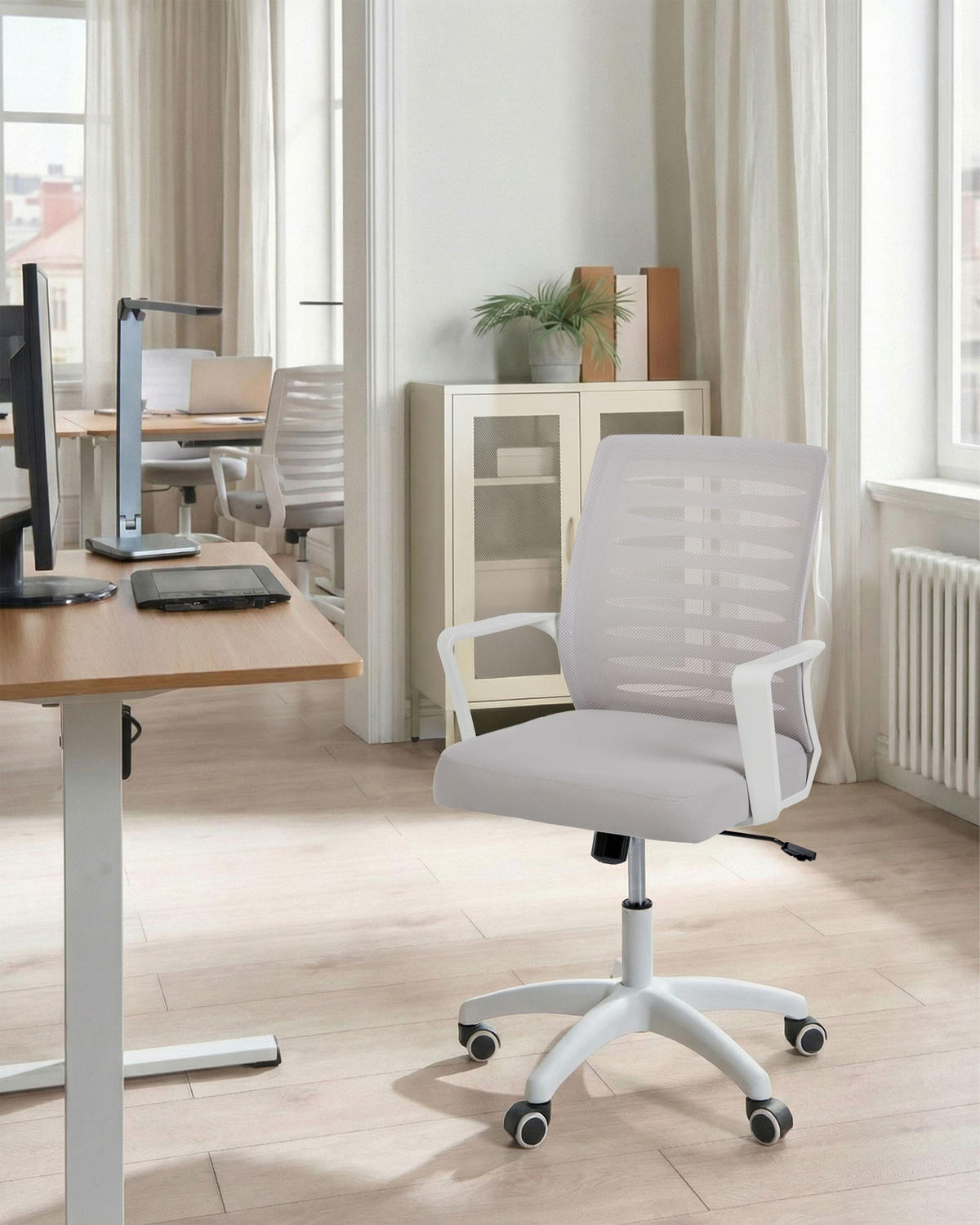 BÜROSTUHL Hellgrau Radiant - Hellgrau, Textil (58/88/58cm) - Beliani