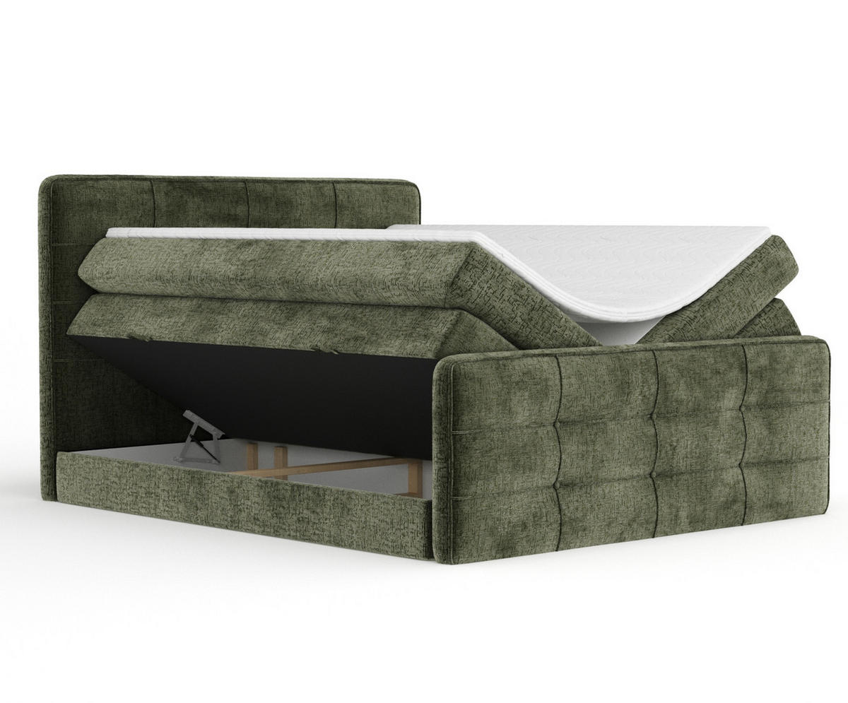 BOXSPRINGBETT Semplice Olivenfarbe 160/200 cm - Schwarz/Olivgrün, Holz/Holzwerkstoff (160/200cm) - Maison de Reve