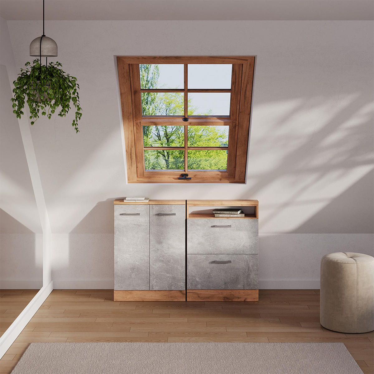 DACHSCHRÄGENSCHRANK Rion Beton mit 2 Türen - Grau, Holzwerkstoff (60/81.6/46cm) - Vicco