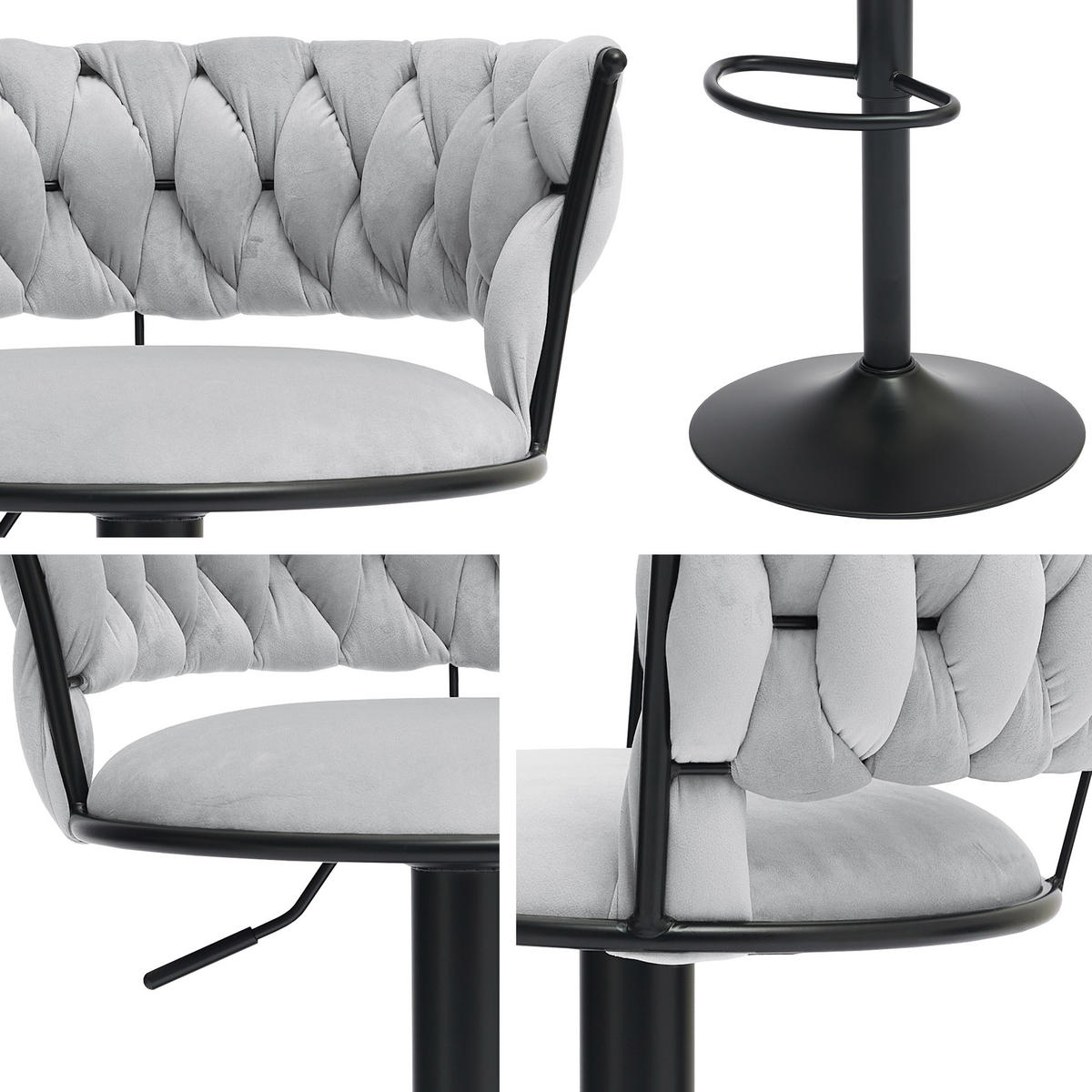 BARHOCKER-SET Muz BK-1141/CM (2 Stück in Samt) - Schwarz/Grau, Textil/Metall (50/76/48cm) - MIRJAN24
