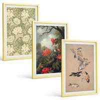 BILDER SET 3er Set - 40x60 cm Goldrahmen - Blumen, Vögel, Natur - Goldfarben, Kunststoff (40/60cm) - TULUP