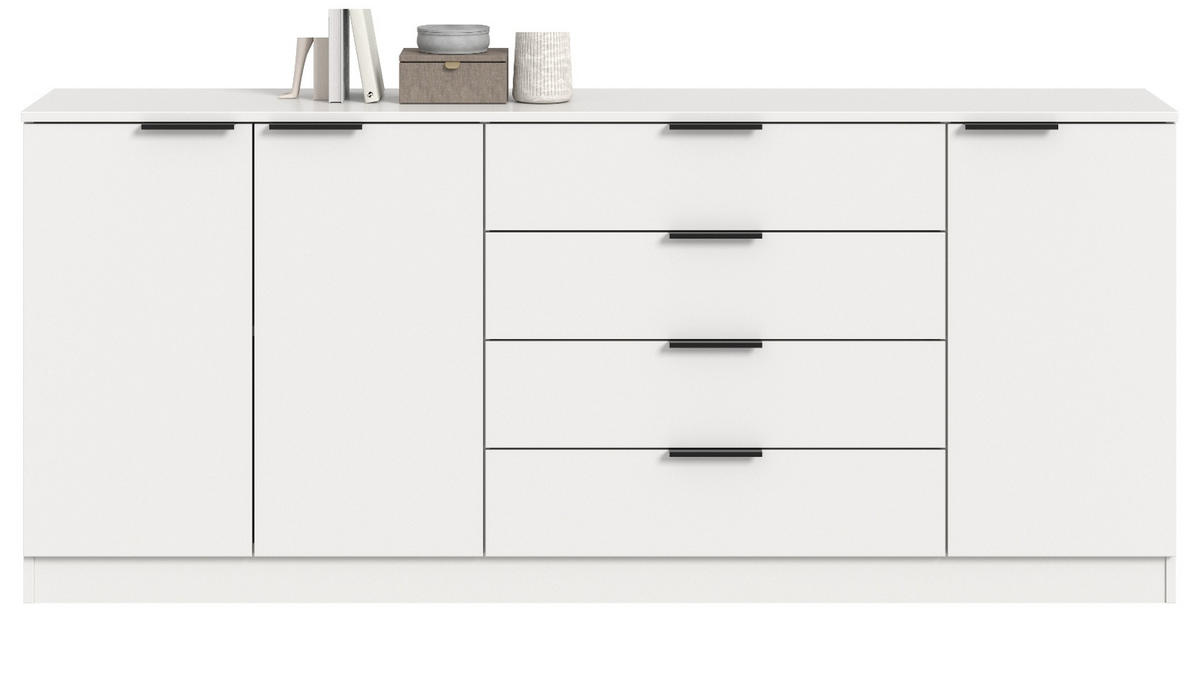 SIDEBOARD weiß 185 x 80 cm, Kommode mit viel Stauraum - Schwarz/Weiß, Holzwerkstoff/Kunststoff (185/80/35cm) - Inn.Furn