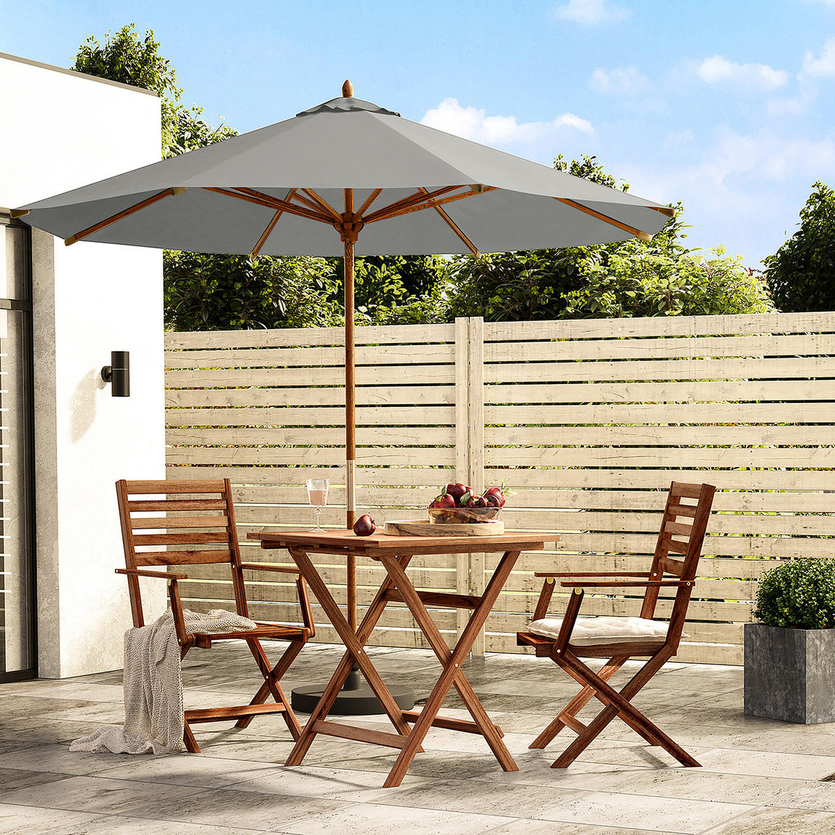 SONNENSCHIRM - Grau - Grau, Holz/Textil (270/270cm) - home24