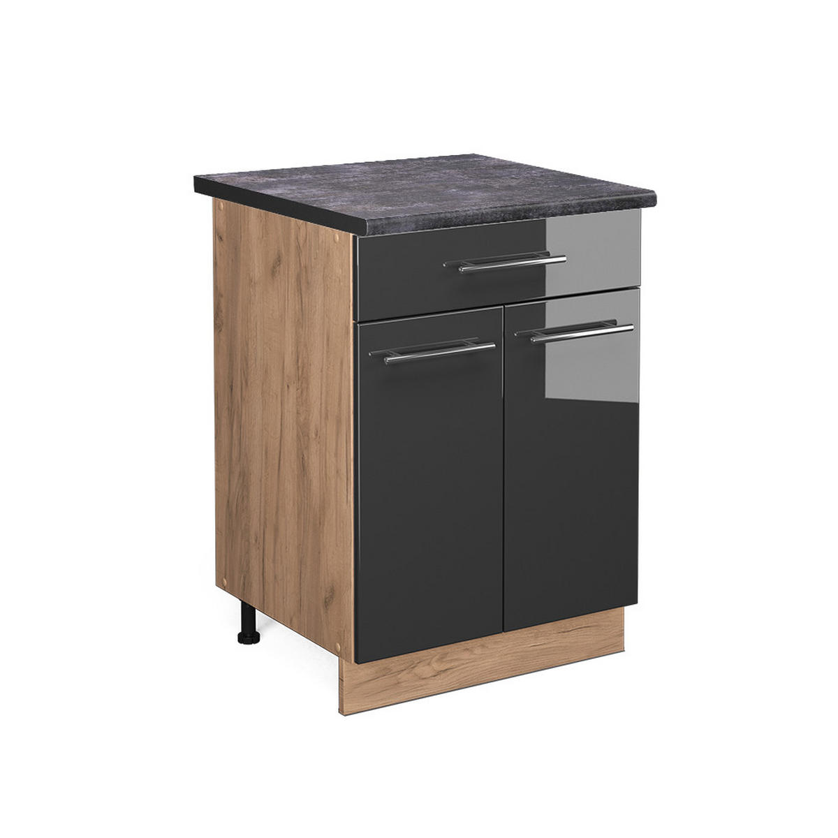KÜCHENUNTERSCHRANK Fame-Line Anthrazit Hochglanz 60 cm AP Anthrazit - Honigeiche/Schwarz Hochglanz, Holzwerkstoff (60/82/60cm) - Vicco
