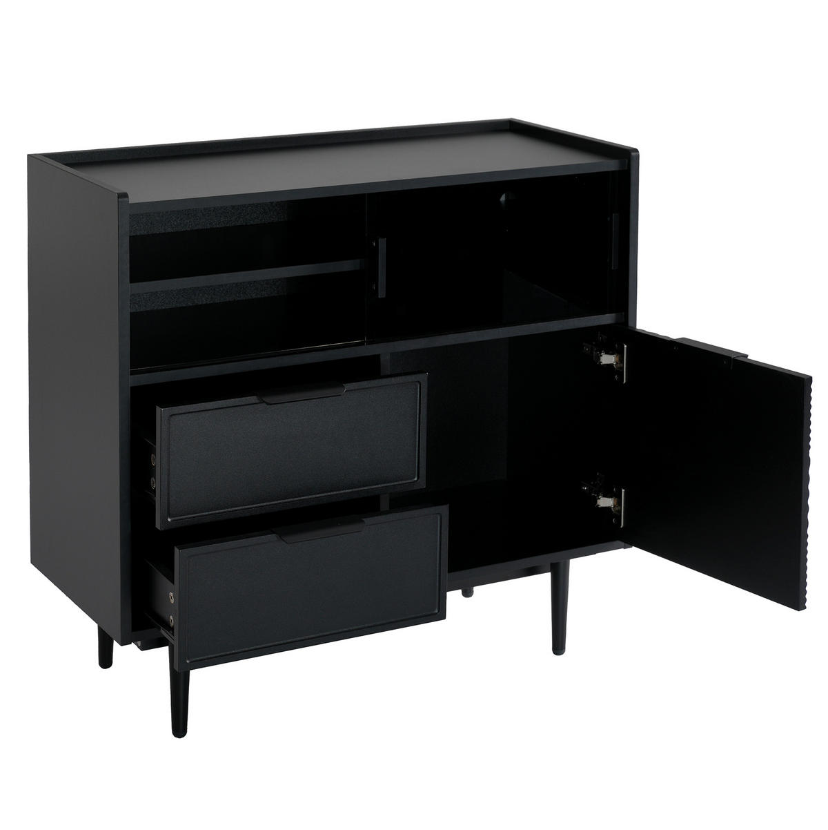VITRINE 80x35x80 cm Schwarz mit Glasschiebetüren & LED-Lichtleiste - Schwarz, Holzwerkstoff (80/80/35cm) - Modfu