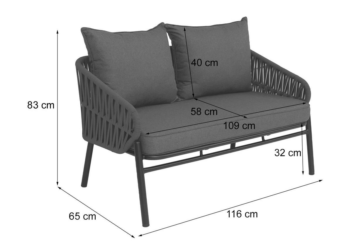 GARTENBANK Hellgrau - Hellgrau, Metall (116/83/65cm) - MCW