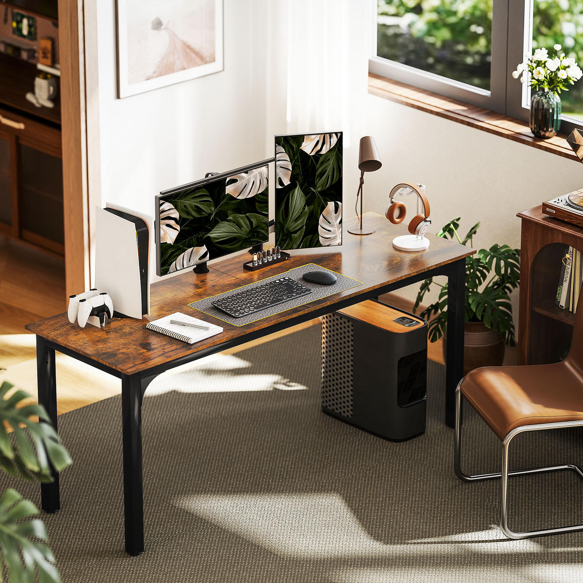 SCHREIBTISCH Computertisch Bürotisch mit Industrie-Design, Stahlgestell Braun - Schwarz/Braun, Holzwerkstoff/Metall (180/60/75cm) - HOMCOM