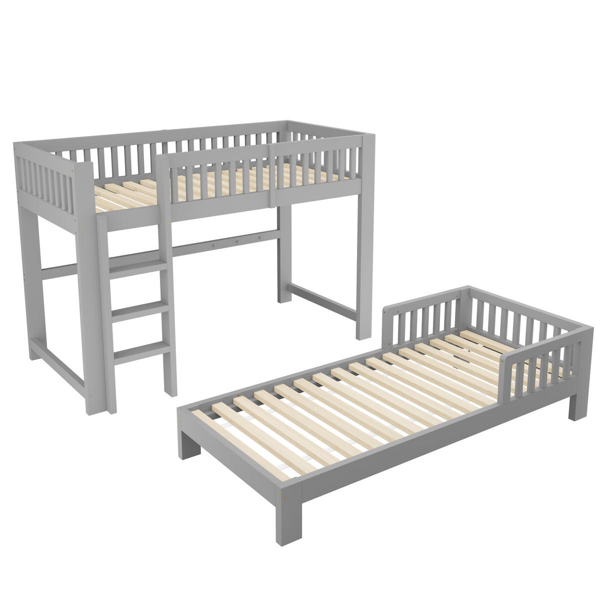 ETAGENBETT 90/200 cm Hochbett und Einzelbett, DE-41582, in Grau - Grau, Holzwerkstoff (90/200cm) - ComfortXL