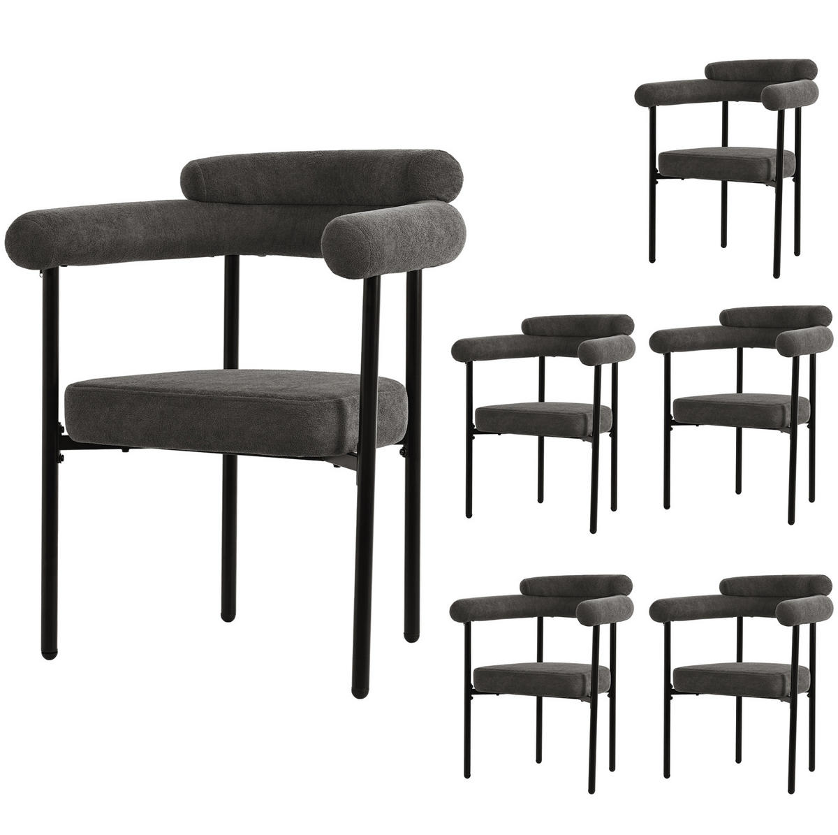 SESSEL ergonomisch ca. 70 x 62 x 84 cm Stoff Dunkelgrau 6er-Set - Dunkelgrau, Metall (62/84/70.1cm) - Meubliv