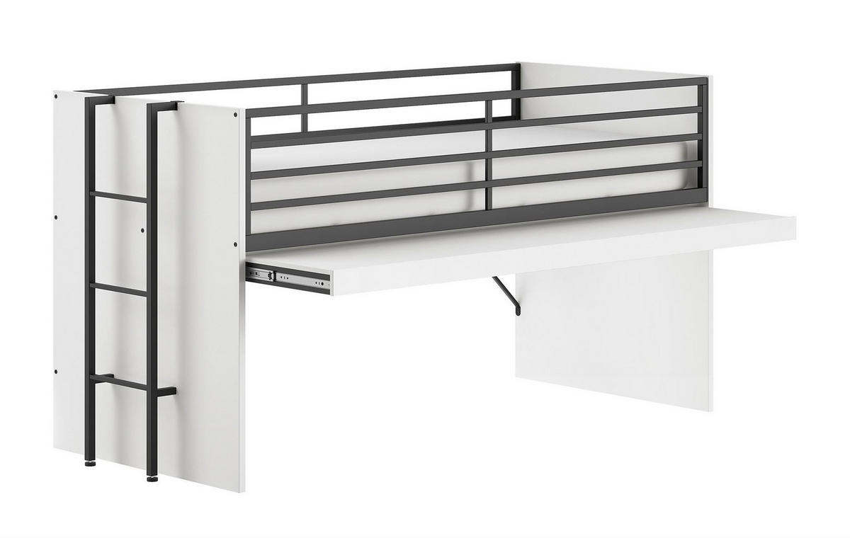 HALBHOCHBETT 90x200 Keelia Weiß Melamin mit Schreibtisch - Weiß, Kunststoff (90/200cm) - 58aufmkessel