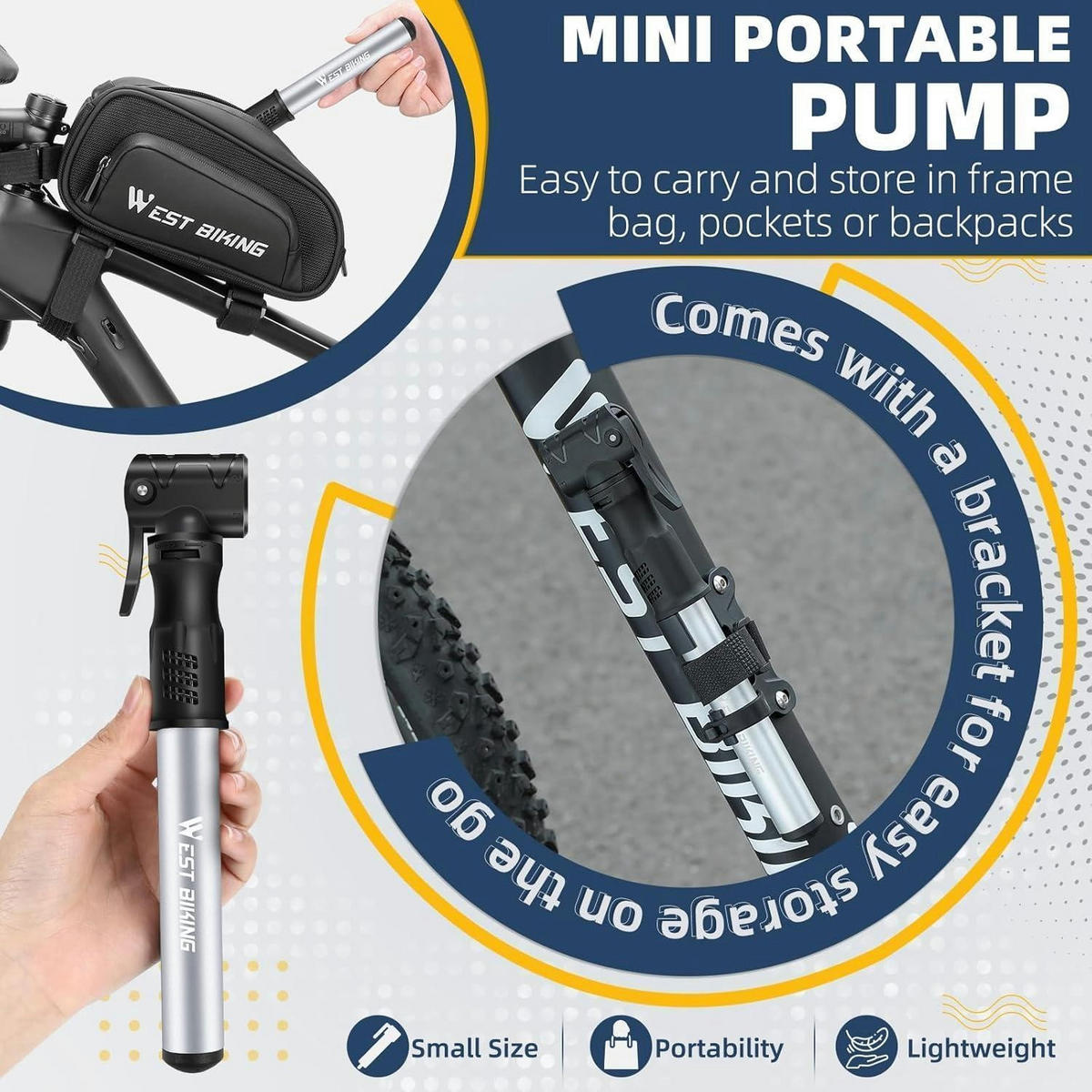 FAHRRADPUMPE Mini Aluminium für alle Ventile, tragbar, 100 PSI - Multicolor, Metall (4.3/1/22.5cm)