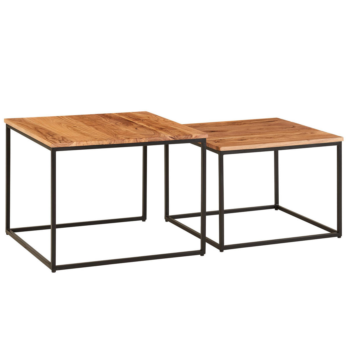 WOHNZIMMERTISCH Set – Holz Metall quadratisch 2-teilig Industrie-Stil - Beige/Schwarz, Holz/Metall (60/60/46cm) - KADIMA DESIGN