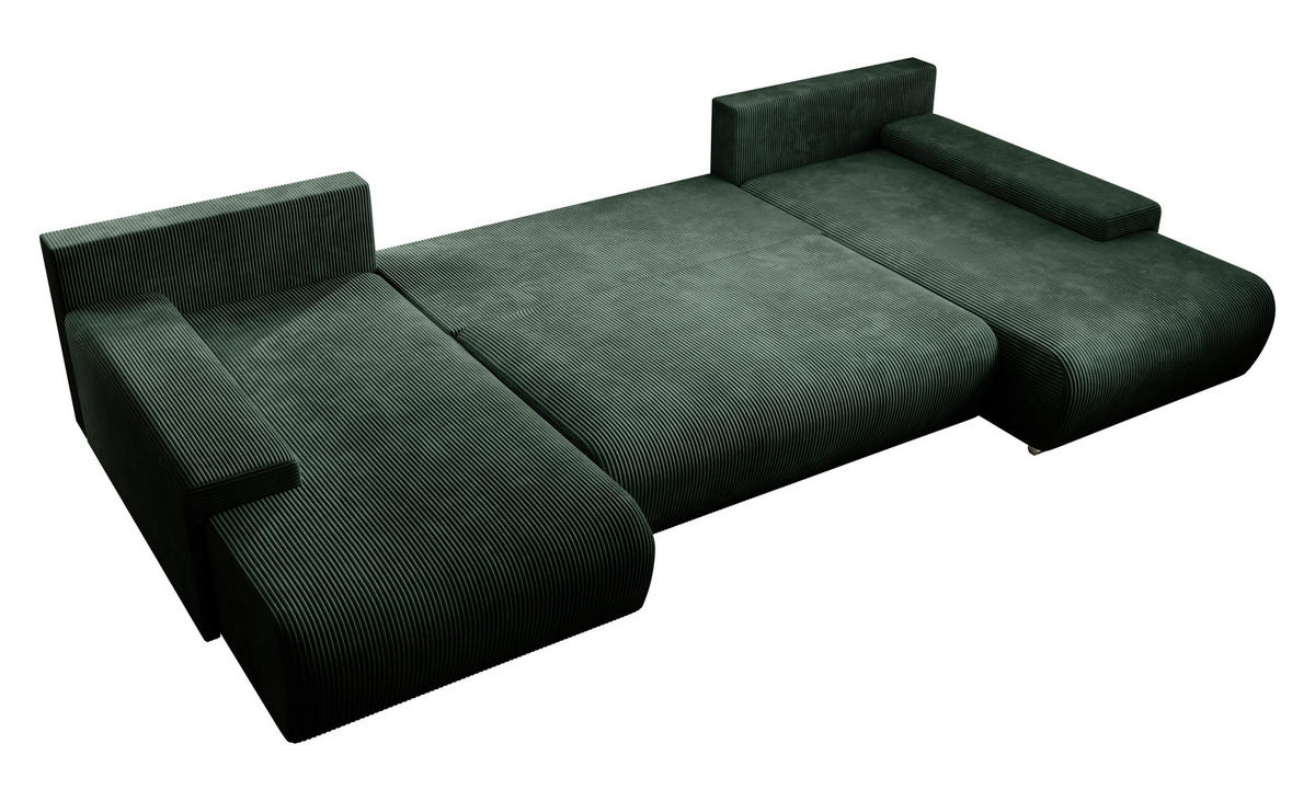 ECKSOFA Credo mit Schlaffunktion und Bettkasten, Couch U-Form, 348x81x185 cm, Grün - Grün, Holz (348/170cm) - PROMETO Möbel