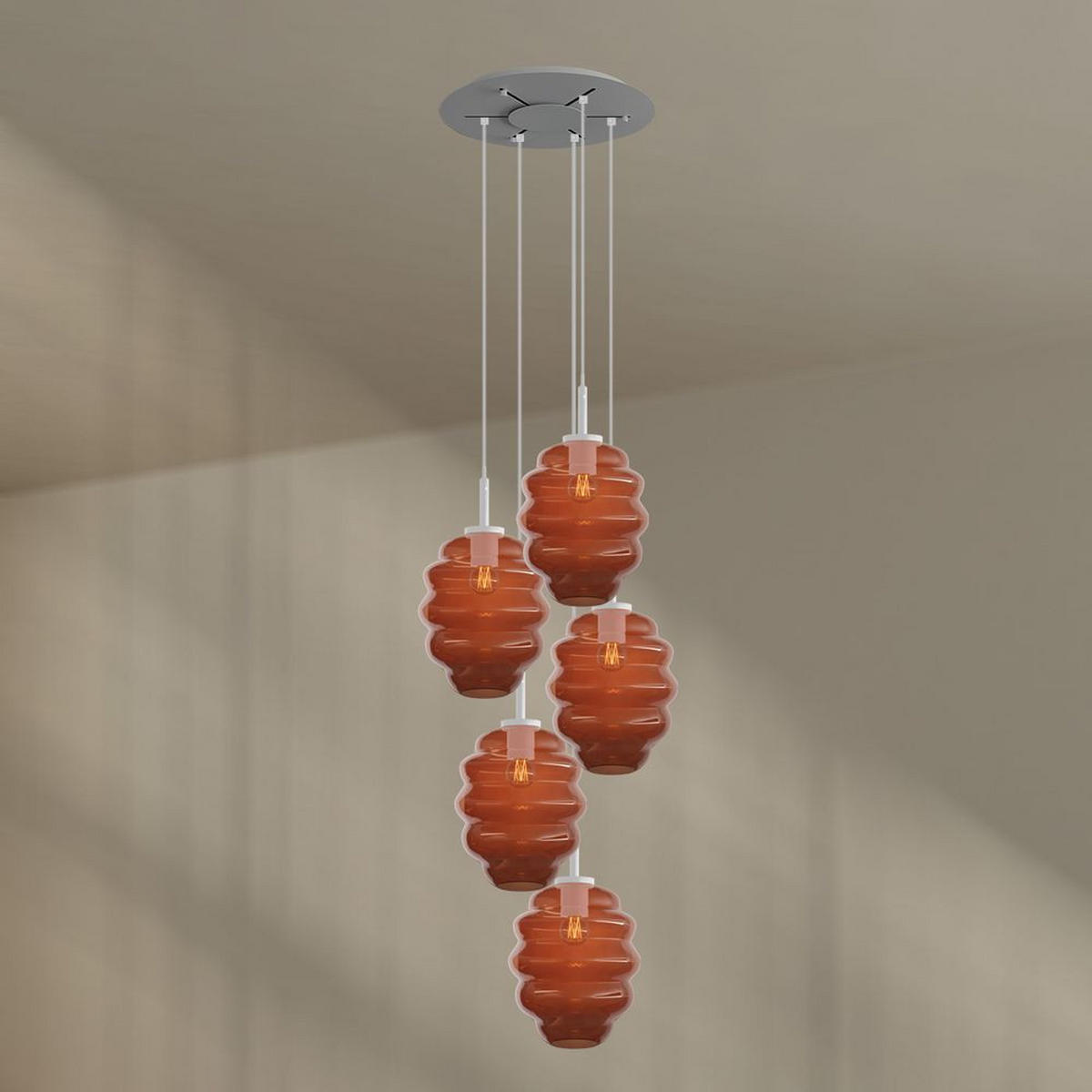 GALERIELEUCHTE Echos 5-flammig Braun Ø 25cm - Braun/Weiß, Glas (25/25/28cm) - s.luce