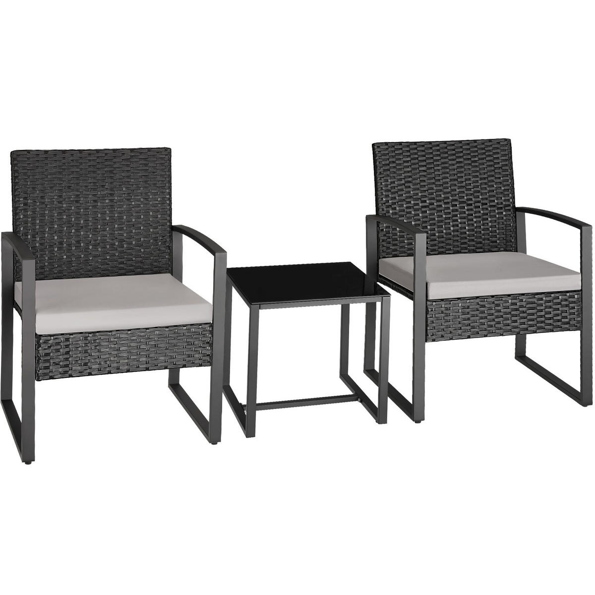 RATTAN SITZGRUPPE Granada,höhenverstellbare Kunststofffüße,hellgrau/schwarz - Hellgrau/Schwarz, Kunststoff/Textil - tectake