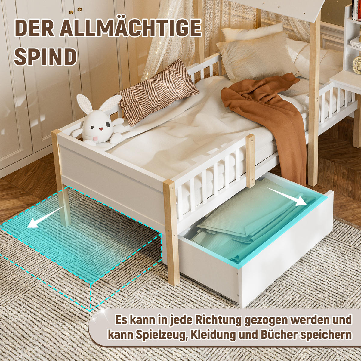 HAUSBETT Kinderbett 90x200 cm Weiß - Weiß, Holz (90/200cm) - ComfortXL