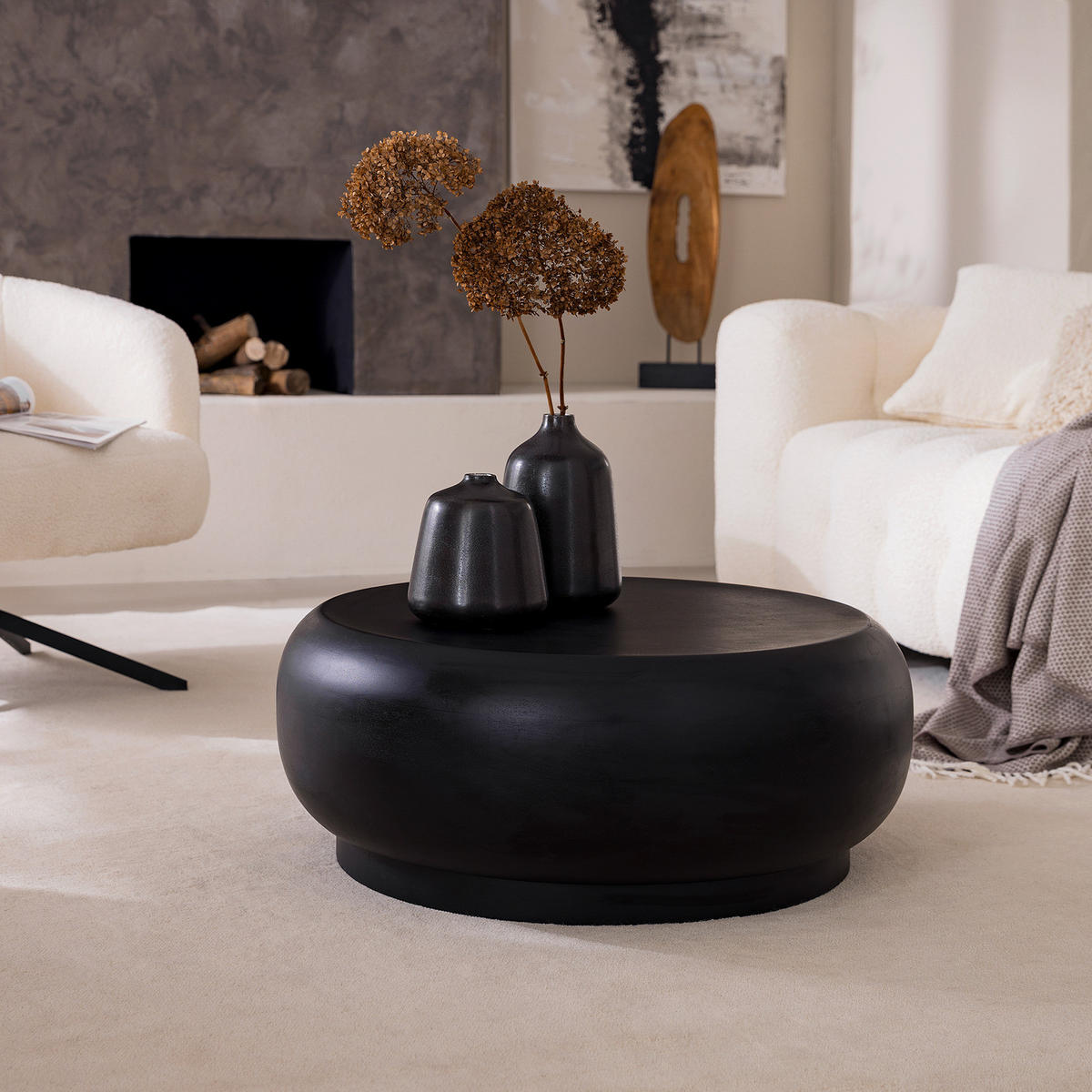 MASSIVER COUCHTISCH - Mango Schwarz - Schwarz, Holz (76/76/31cm) - home24