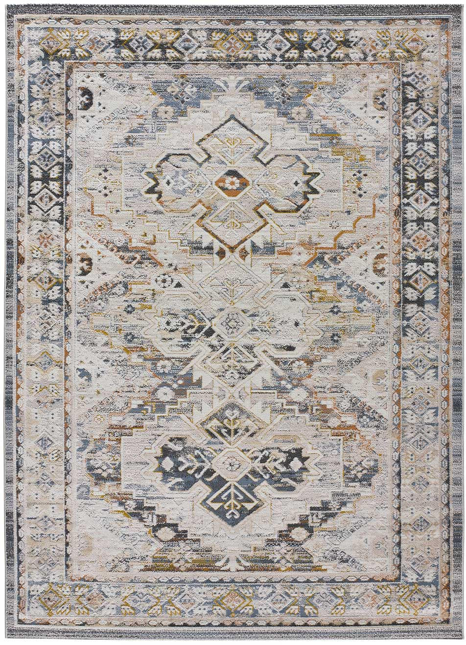 Atticgo Vintage-Teppich Mehrfarbig, Beige, Blau, Kupfer 77x150 cm