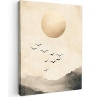 LEINWANDBILD Landschaft - Japandi - Vogel 60x80 cm - Beige, Textil (60/80cm) - MuchoWow