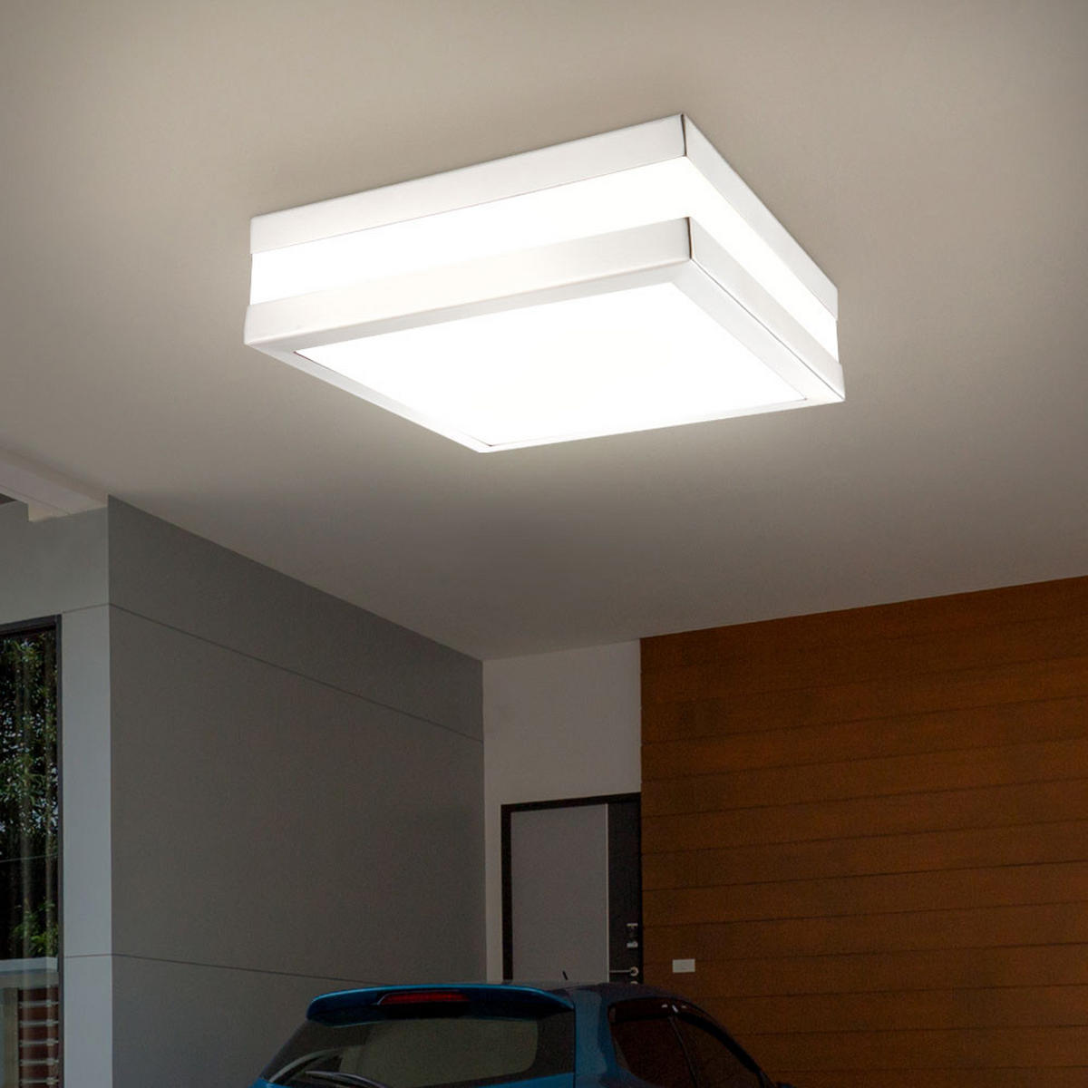 LED AUßENDECKENLEUCHTE Edelstahl Silber CREEK - Silberfarben, Metall (28.5/28.5/8.5cm) - Globo Lighting