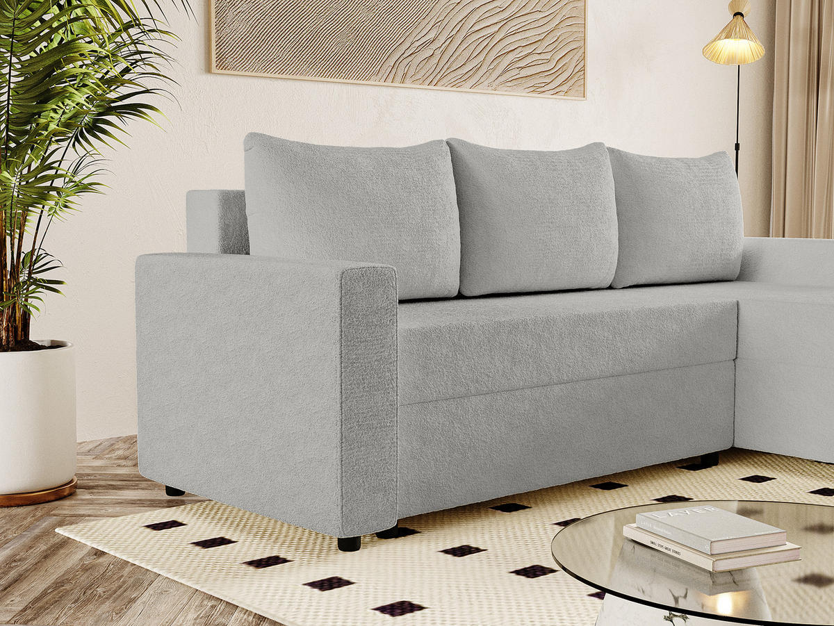ECKSOFA Goka Lux L mit Schlaffunktion und 2 Bettkästen, Grau - Grau, Textil (230/146cm) - Fedve
