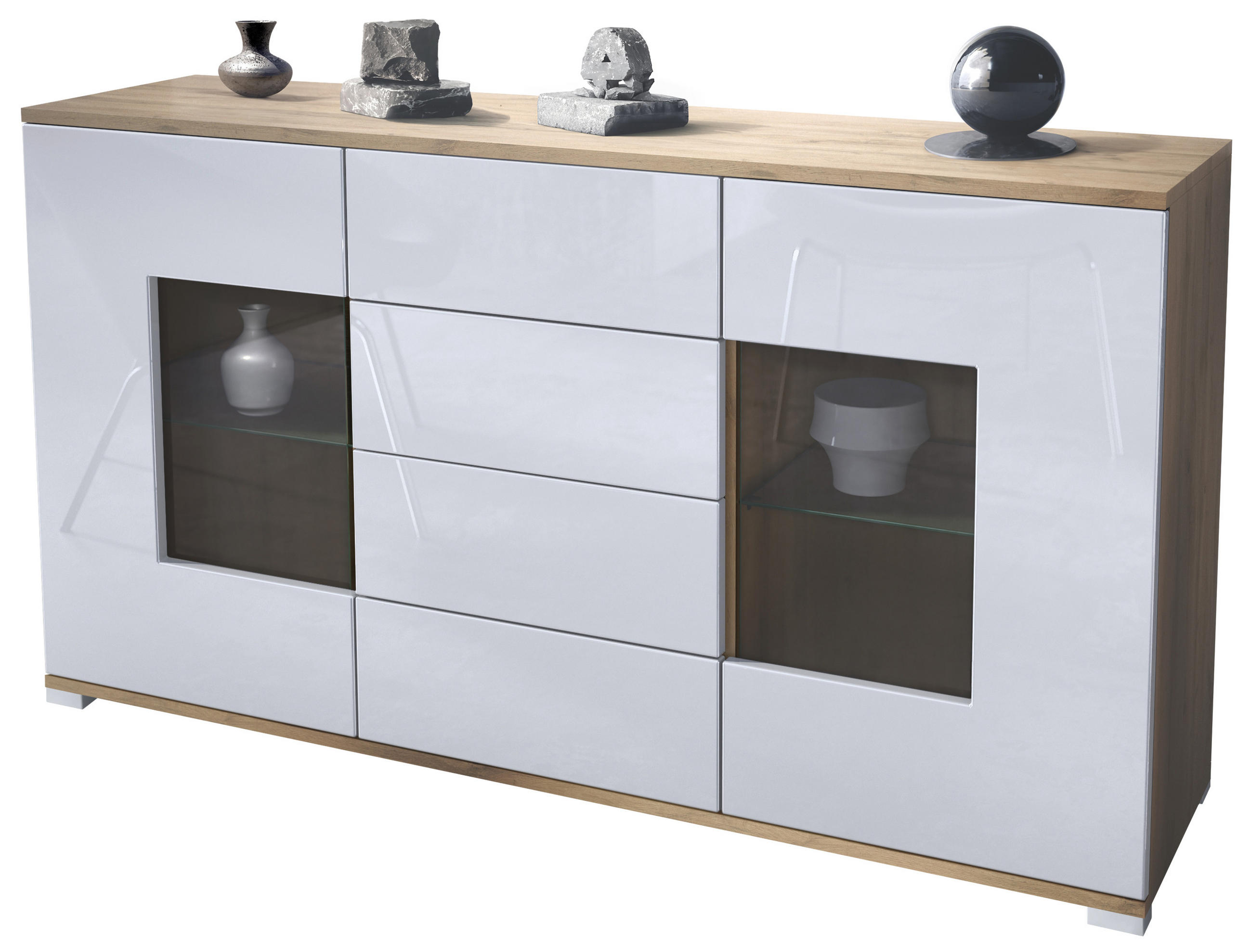 Vladon Sideboard Weiß Hochglanz 138.5x75.5x35 cm