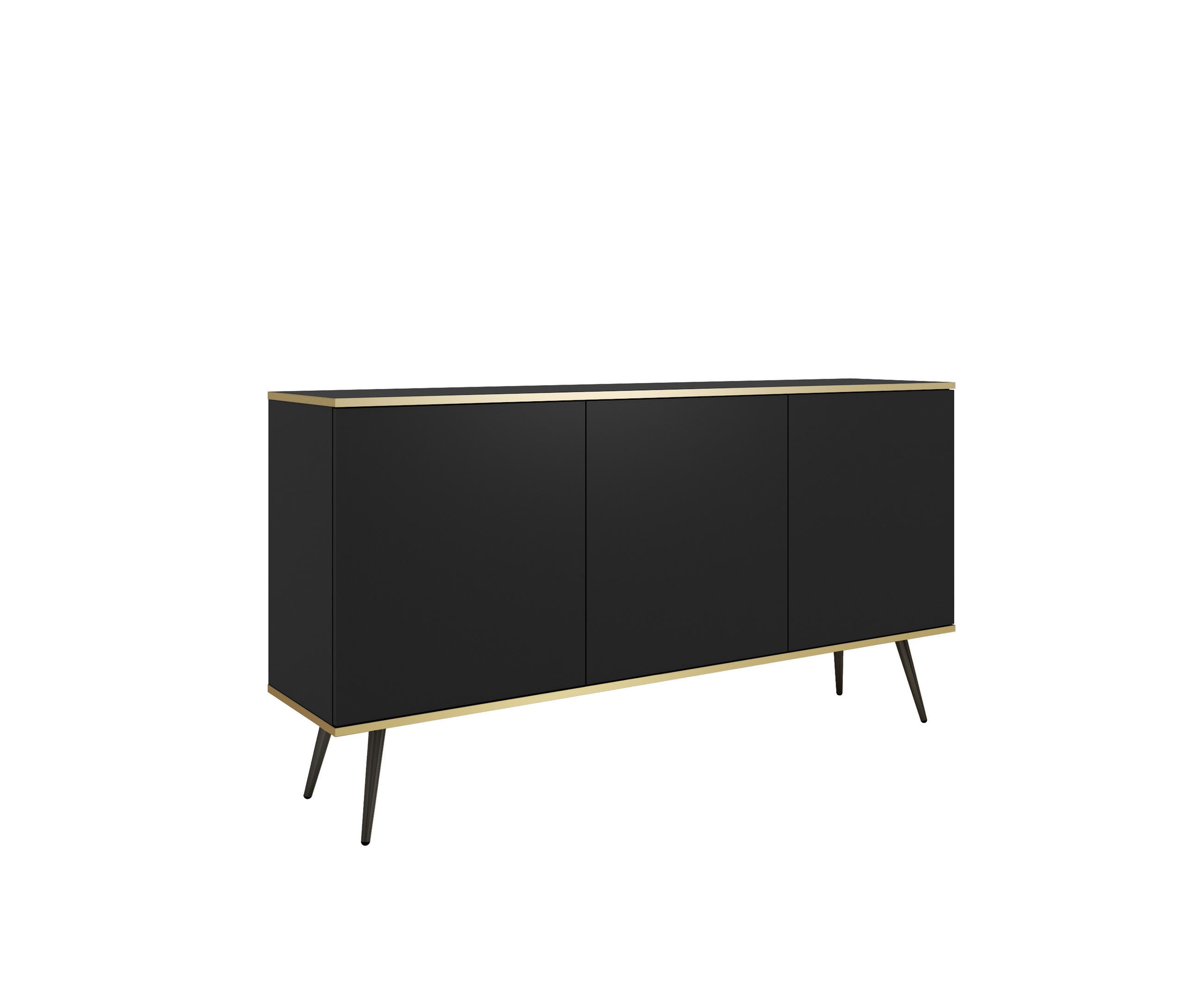 KOMMODE ORO - K-160, 2-Türen, 2-Schubladen, Push-to-Open 160x39x85 cm Schwarz/Schwarz - Schwarz, Holzwerkstoff/Kunststoff (160/85/39cm) - DomoHome
