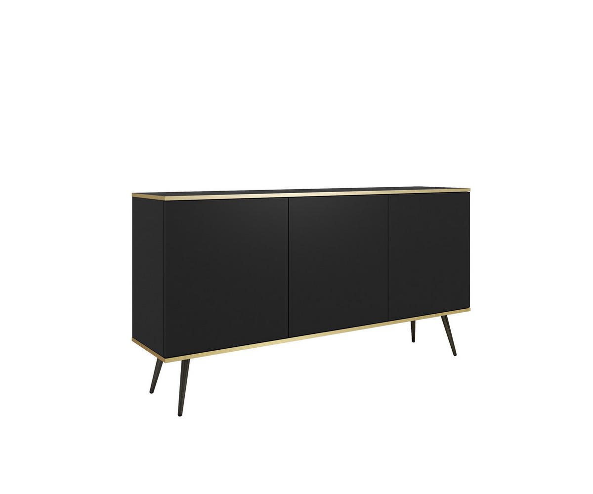 KOMMODE ORO - K-160, 2-Türen, 2-Schubladen, Push-to-Open 160x39x85 cm Schwarz/Schwarz - Schwarz, Holzwerkstoff/Kunststoff (160/85/39cm) - DomoHome