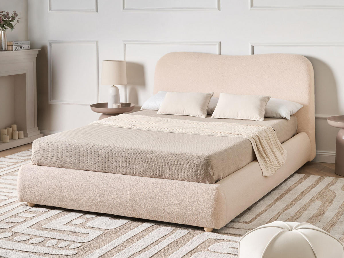 POSTEL s úložným prostorem 140/200 cm Bouclé Světle hnědá Blagnac - světle hnědá, textil (140/200cm) - Beliani