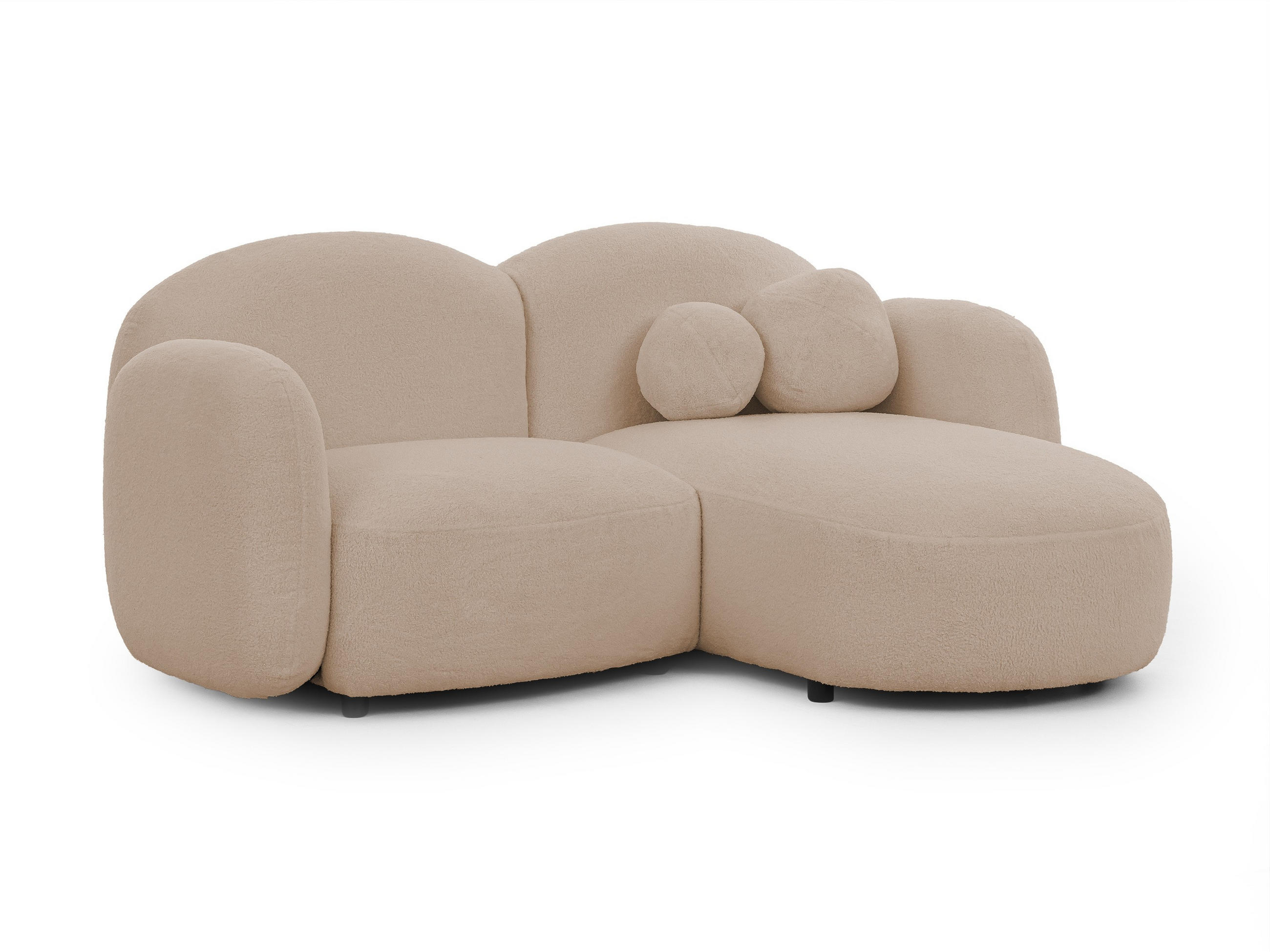 ECKSOFA Nuvola mit abgerundetem Design Hellbeige Bouclé-Stoff - Ottomane Rechts - Beige/Schwarz, Holz/Kunststoff (190/146cm) - S-Style Möbel