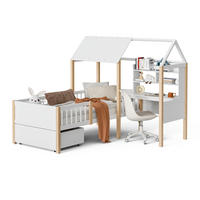 HAUSBETT aus 90x200 cm Weiß mit Schreibtisch, Bücherregal, Rollschubladen und Rausfallschutz - Weiß, Holzwerkstoff (90/200cm) - Modfu
