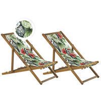 GARTENLIEGE 2er-Set hellbraun Textil weiß/mehrfarbig Tukanmotiv Anzio - Hellbraun/Multicolor, Textil (54/70/97cm) - Beliani