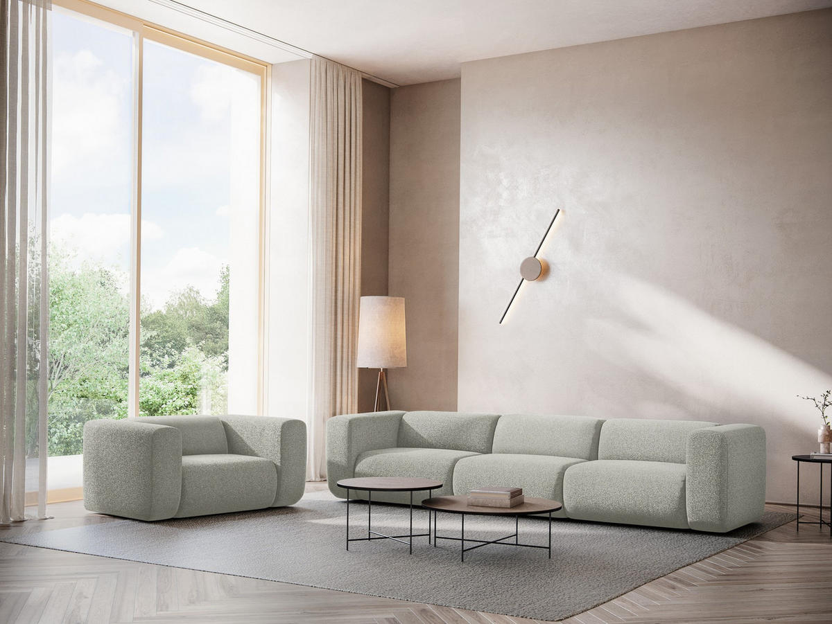 3-SITZER SOFA Strukturstoff Stoff Grau - Hellgrau/Schwarz, Kunststoff/Textil (228/70/89cm) - Makamii