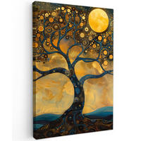 LEINWANDBILD Baum - Mond - Blumen - Gold - Kunst 80x120 cm - Orange, Textil (80/120cm) - MuchoWow
